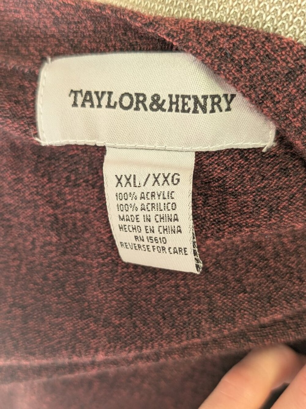Taylor & Henry Cardigan Sweater Mens 2XL Burgundy Marled Button Front Acrylic - Picture 3 of 4